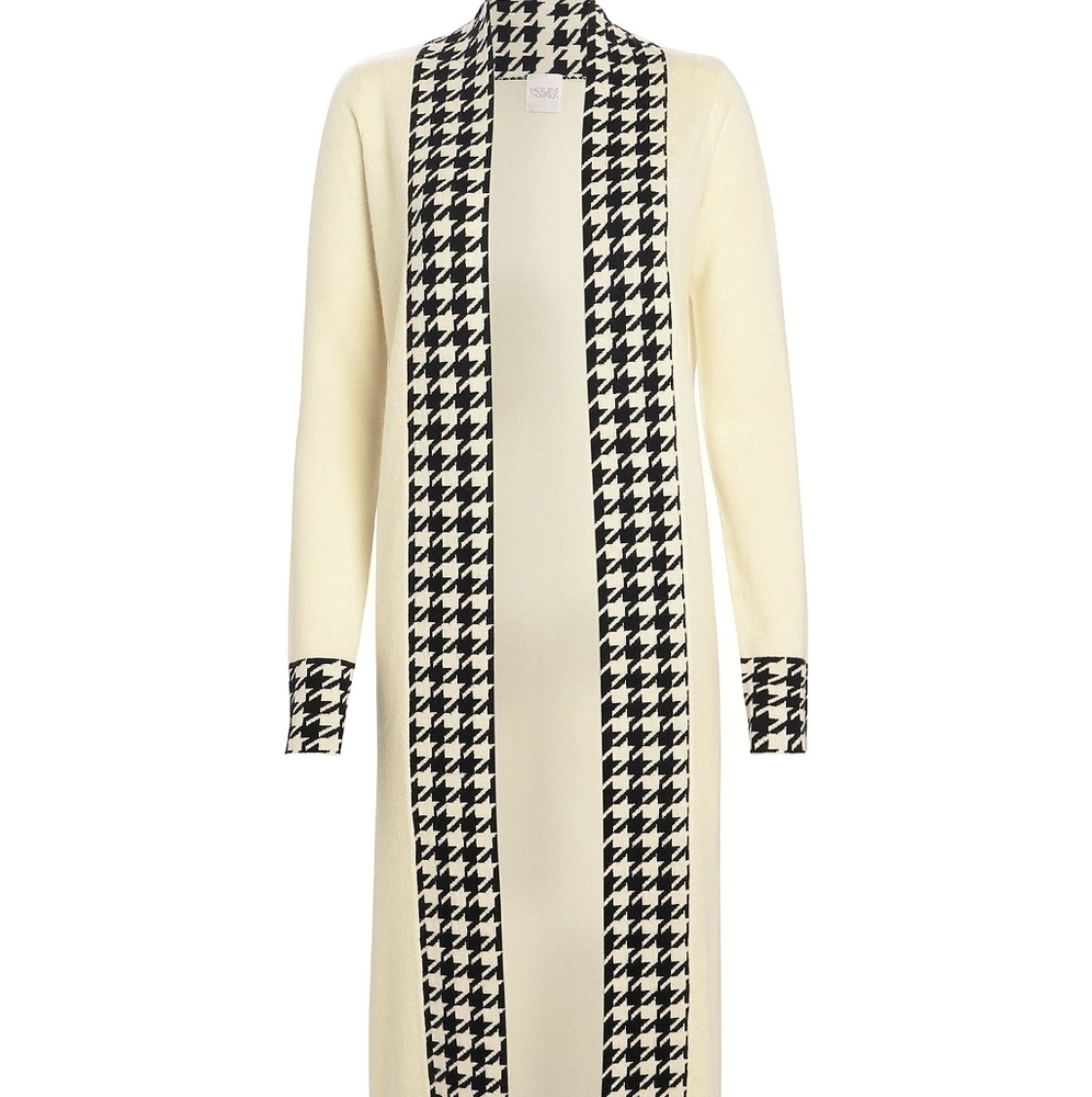 Madeleine Thompson Sweater Cashmere Blend Cardigan Anita Houndstooth Duster Sz M